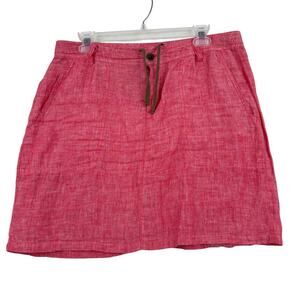 Horny Toad & Co Mini Skirt Size 8 Red 100% Linen Zip Up Drawstring Pockets
